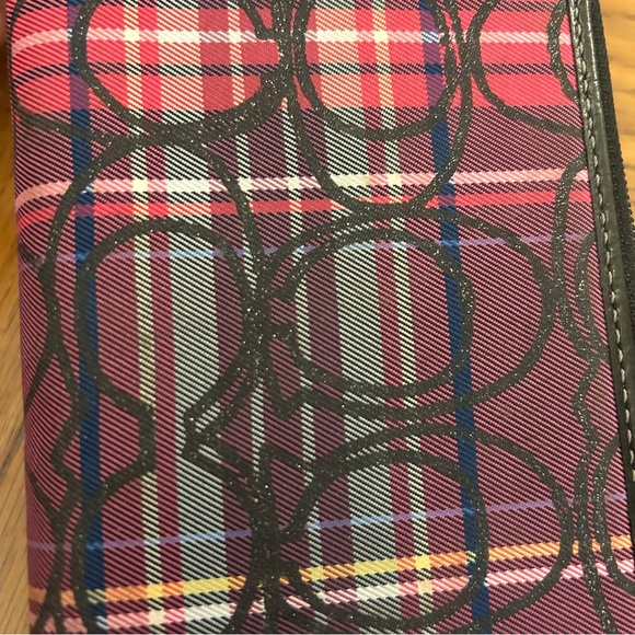 Coach Shimmer C Pink Black Daisy Poppy Madras Signature Tartan Plaid Wallet - Picture 6 of 7